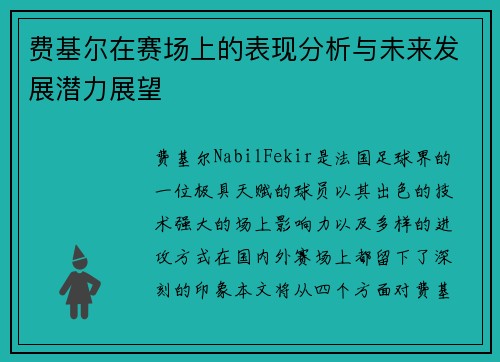 费基尔在赛场上的表现分析与未来发展潜力展望 费基尔在赛场上的表现分析与未来发展潜力展望